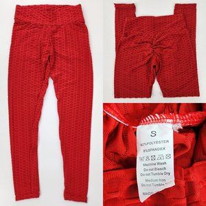 New A Agroste Women Small 23x25 Red High Rise Textured Honeycomb Ruched Leggings